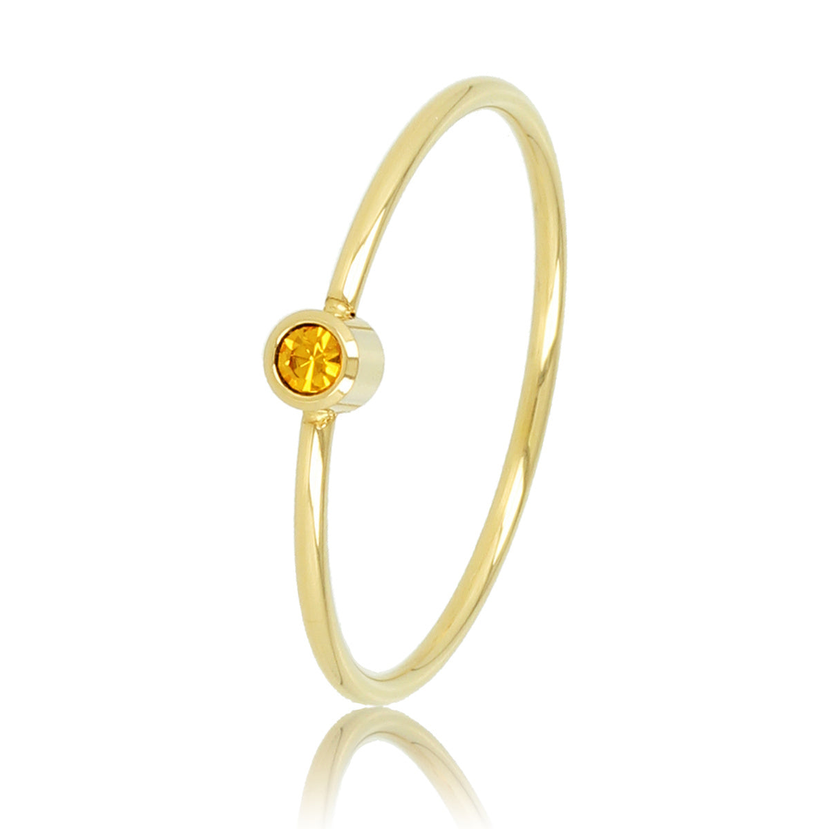 Gold spacer ring with yellow glass stone - Stainless steel minimalist