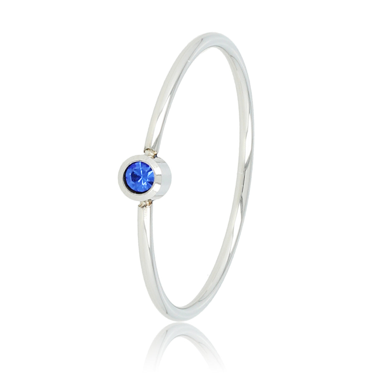 Silver stacking ring - Dark sapphire glass stone - Stainless steel