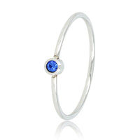Silver stacking ring - Dark sapphire glass stone - Stainless steel