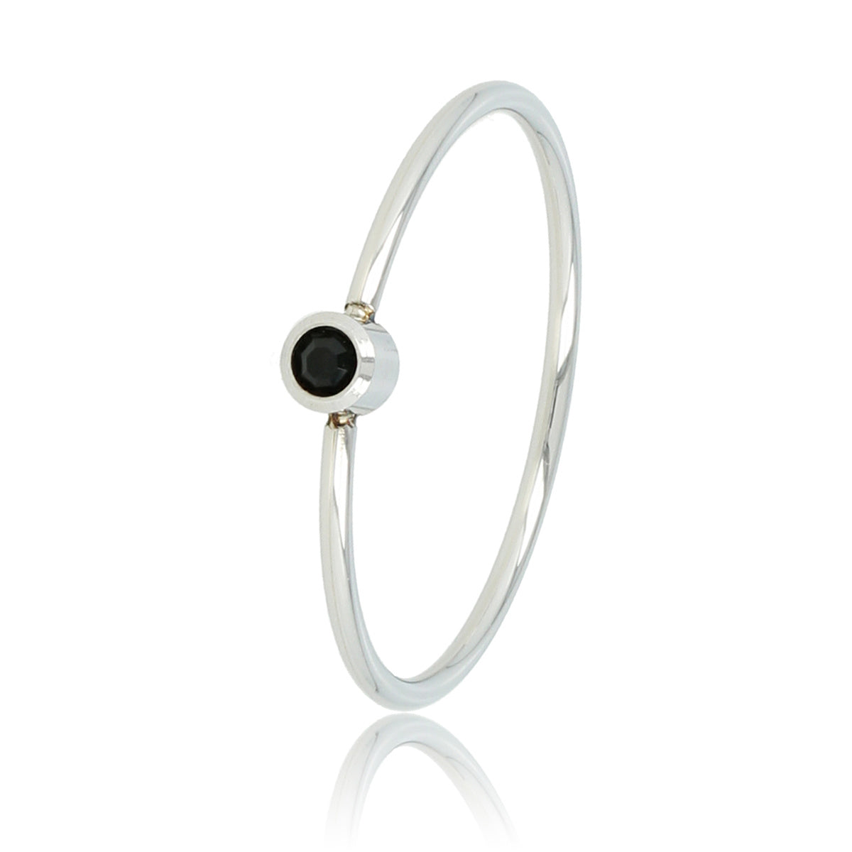 Silver stacking ring - black zirconia - Stainless steel