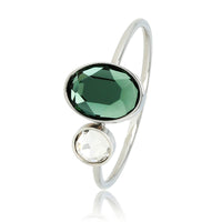 Silver stacking ring - Green and crystal glass stones