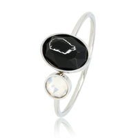 Silver stacking ring - Black and quartz glass stone