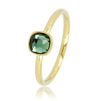 Gouden aanschuifring - vierkante groene glassteen - Stainless steel