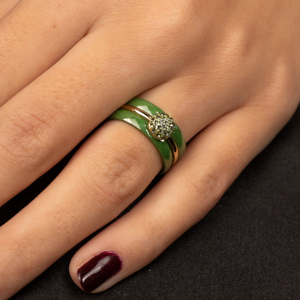 Gouden ring met groene zirkonia - Minimalistisch Stainless steel