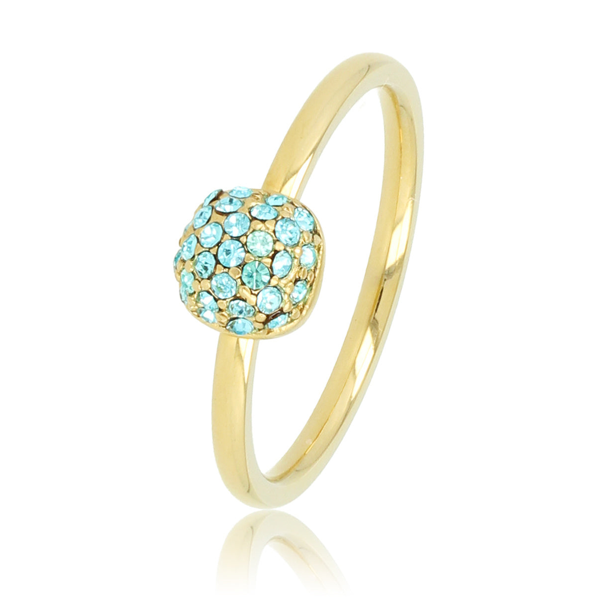 Gouden aanschuifring - aqua glasstenen - Stainless steel