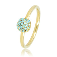 Gouden aanschuifring - aqua glasstenen - Stainless steel