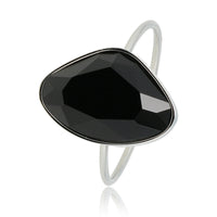 Kreativer silberner Ring - schwarzer Glasstein - minimalistisch