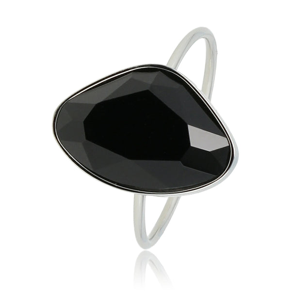 Creatieve zilveren ring - zwarte glassteen - minimalistisch