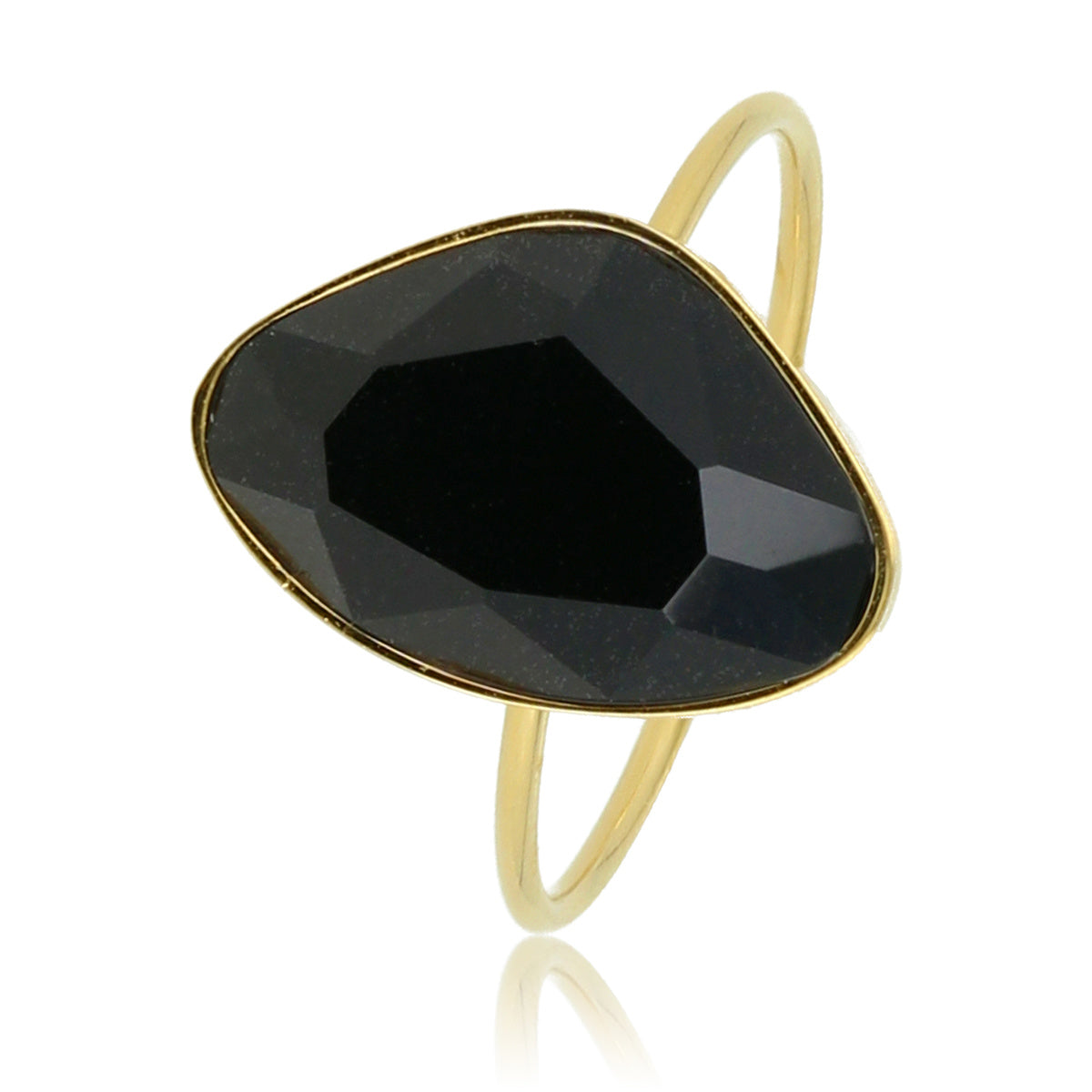 Creatieve gouden ring - Zwarte glassteen - Minimalistisch