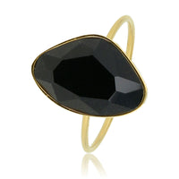 Creatieve gouden ring - Zwarte glassteen - Minimalistisch