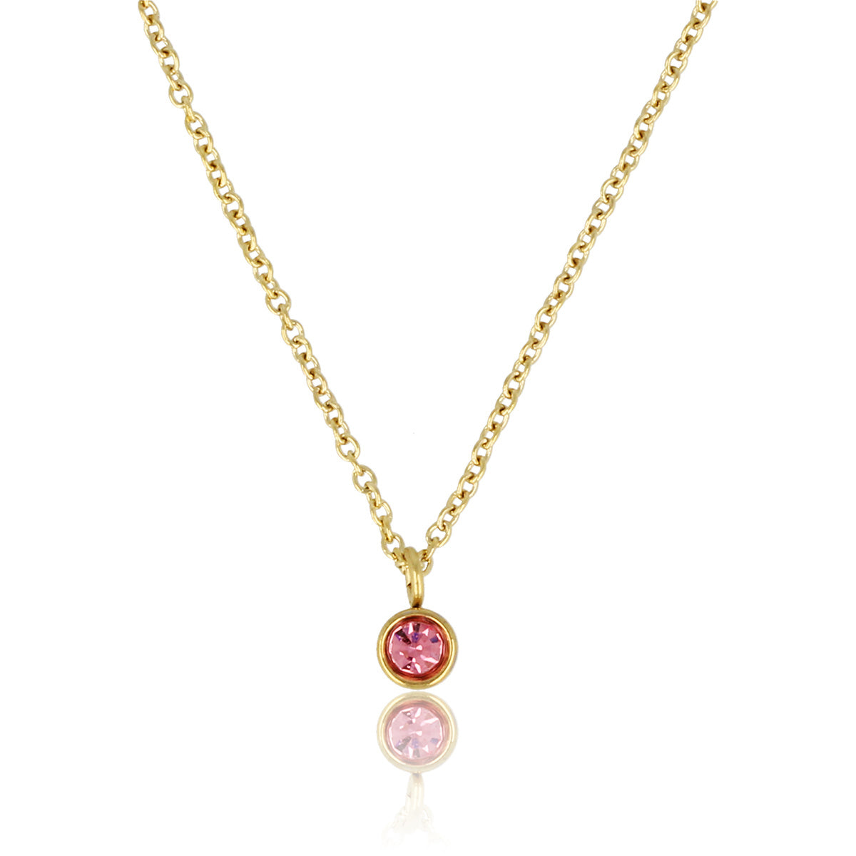 Gold Chain with Pink Zirconia Stone - Does Not Discolor