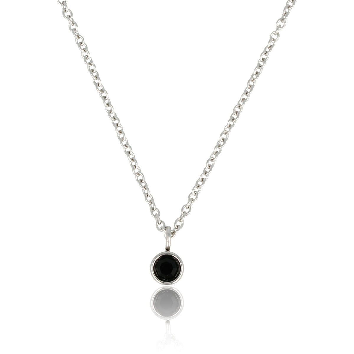 Silver Necklace with Black Zirconia Stone, Does Not Discolor