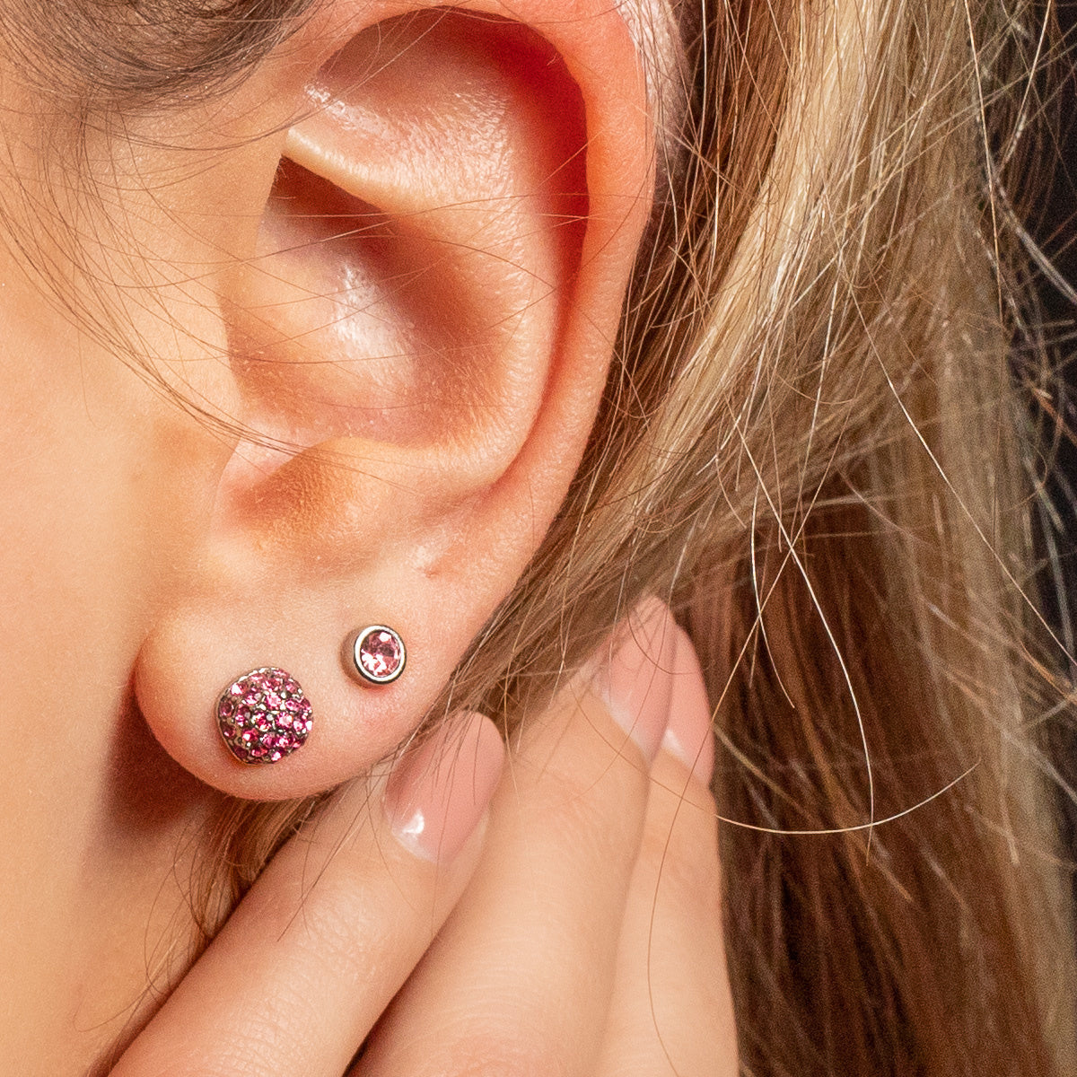 Pink Zirconia: Silver Stud Earrings 6mm