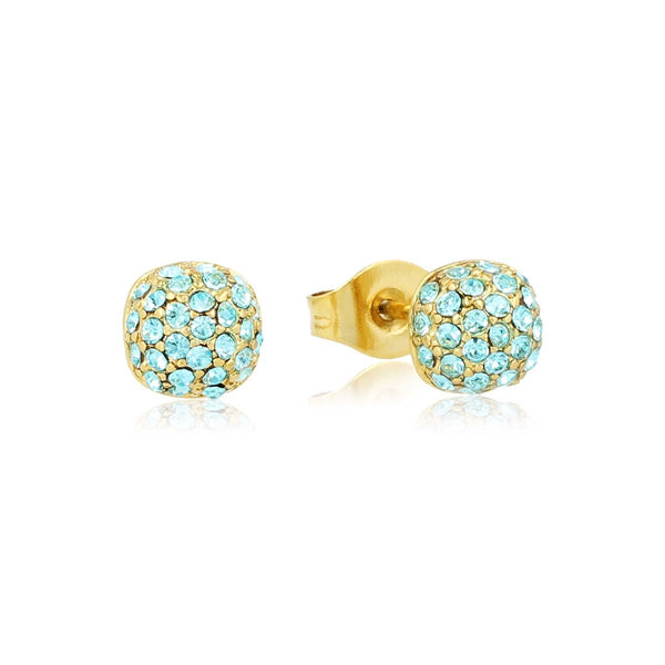 Stralende Gouden Oorknopjes met Aqua Zirkonia 6mm