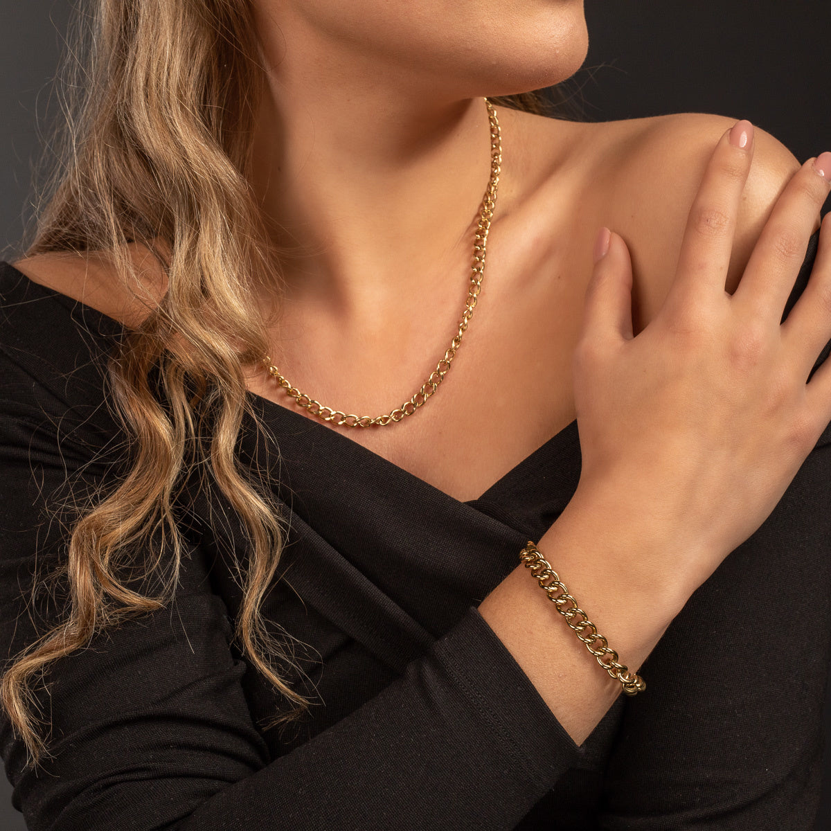 Gouden stainless steel Schakelarmband Verstelbaar