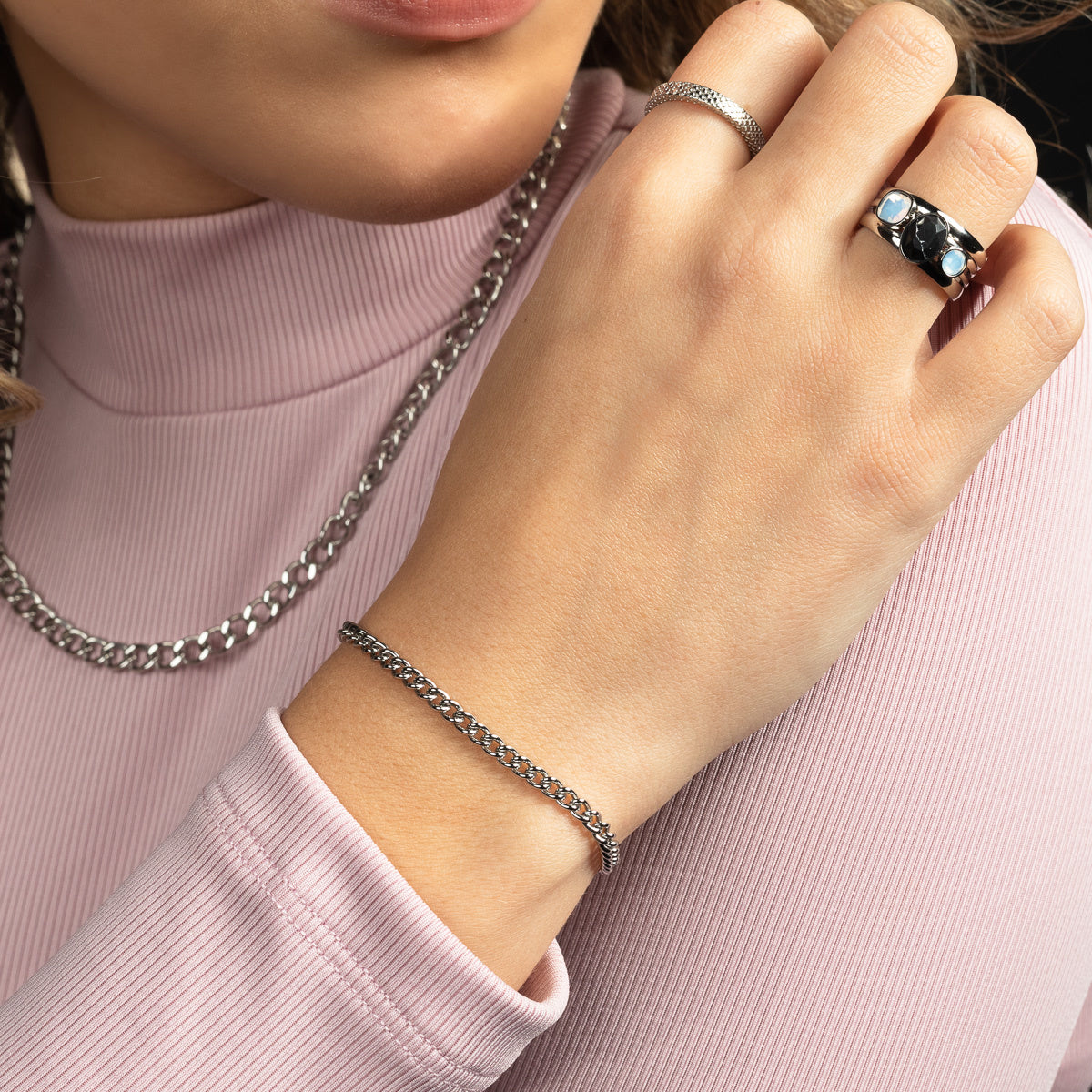 Stoere zilverkleurige stainless steel schakelarmband