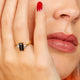 Golden women's ring - black crystal - white zirconia stones