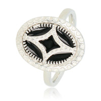 Silberner Vintage-Ring - Schwarze Einlage - Edelstahl - 12x8 mm