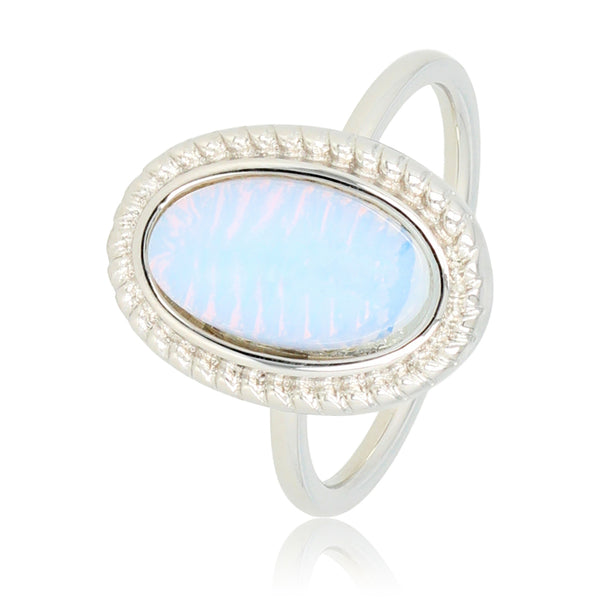 Vintage zilveren ring - White Quartz steen - Twisted rand