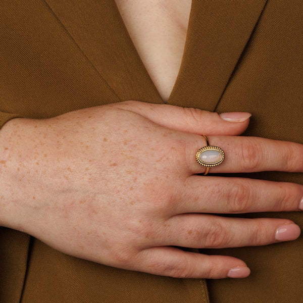 Vintage ring goud - Stainless steel - White Quartz steen