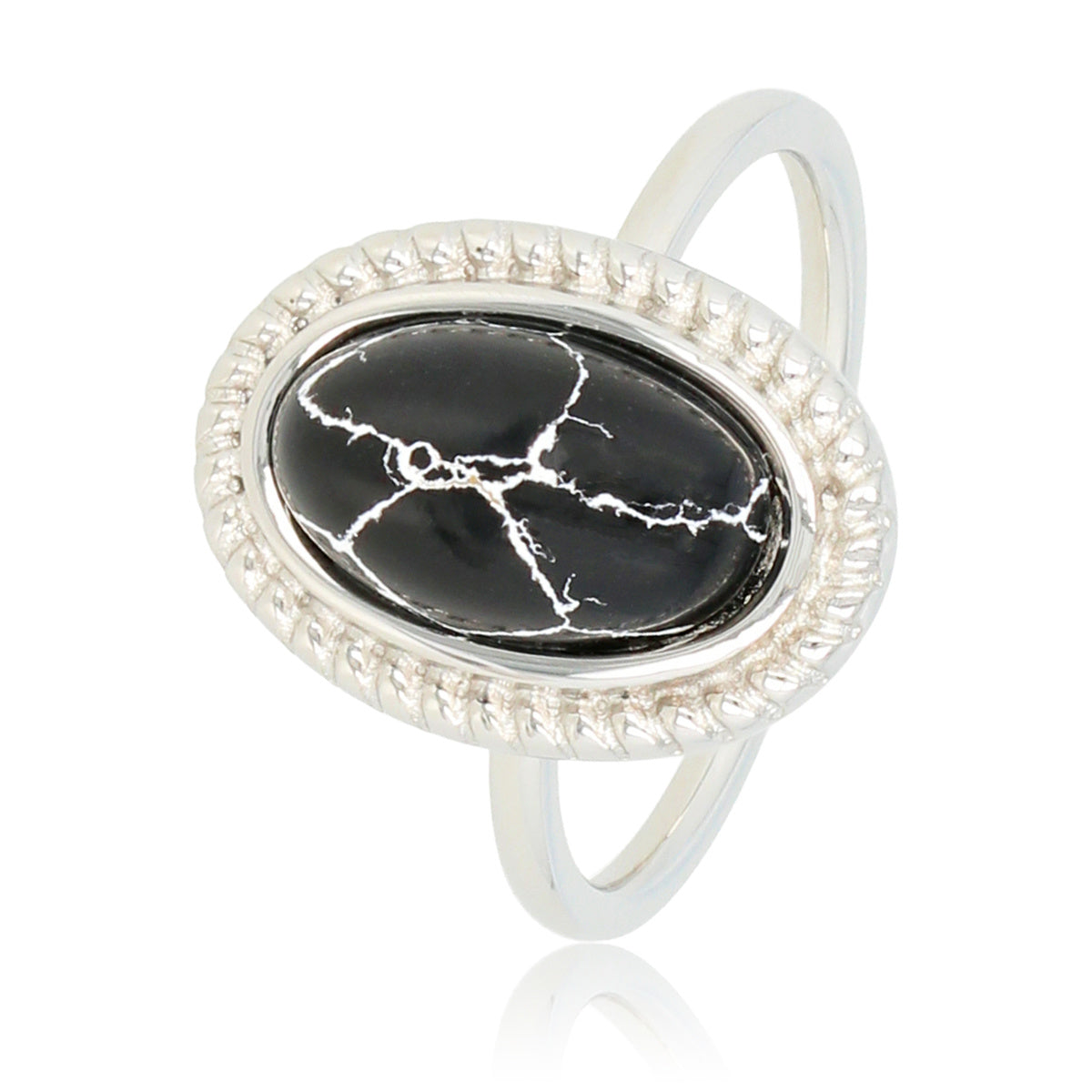 Vintage ring - Stainless steel - zwarte marmeren steen