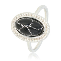 Vintage ring - Stainless steel - zwarte marmeren steen