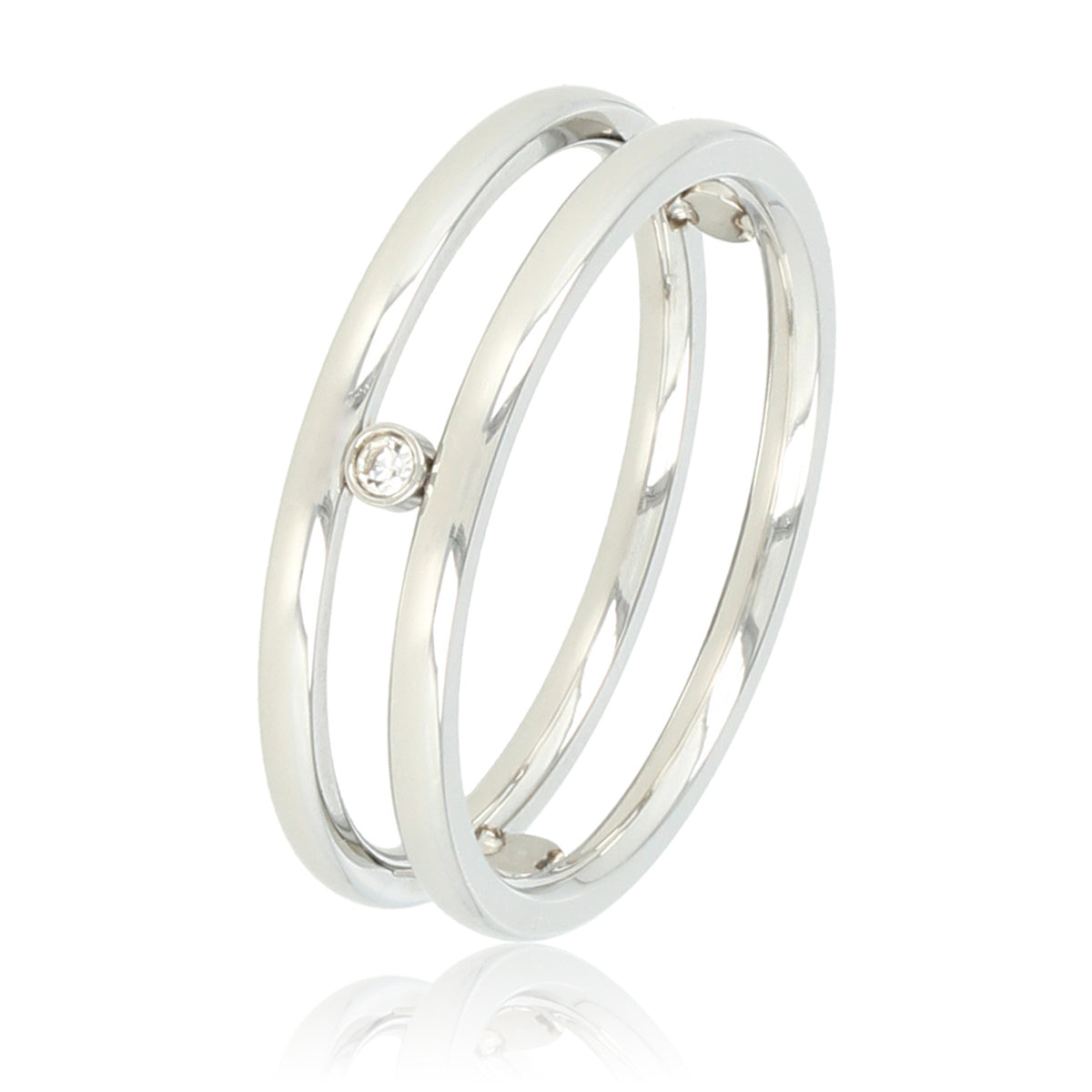 Doppelte Ring - Silber - 3 Zirkonia Steine - Edelstahl