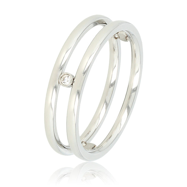 Dubbele ring - zilver - 3 zirkonia stenen - Stainless steel