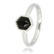 Zilveren ring - zeshoek - zwarte glassteen - vintage look
