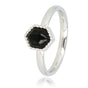 Zilveren ring - zeshoek - zwarte glassteen - vintage look