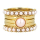 Gouden ringenset met roze parels: 5 ringen, tijdloze schoonheid en vrouwelijkheid. Inclusief 1 jaar garantie.