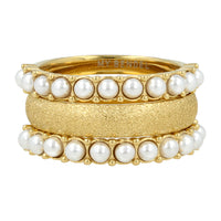 Goldene Ring-Set - Weiße Perlen - Stardust Schiebering