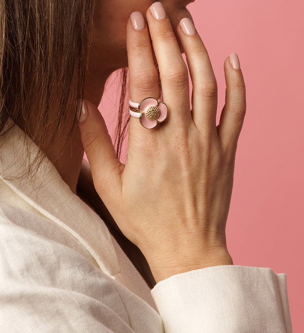 Roze keramieken ringenset - Gouden ring met Epoxy bloem