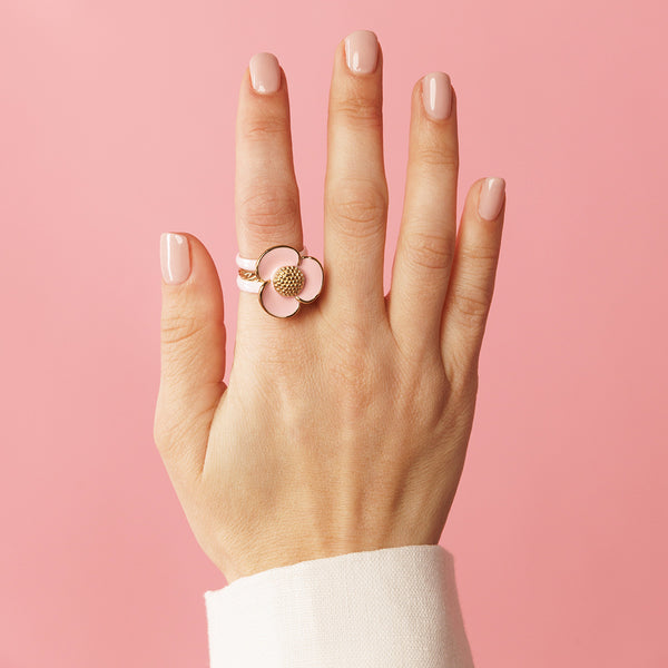 Roze keramieken ringenset - Gouden ring met Epoxy bloem
