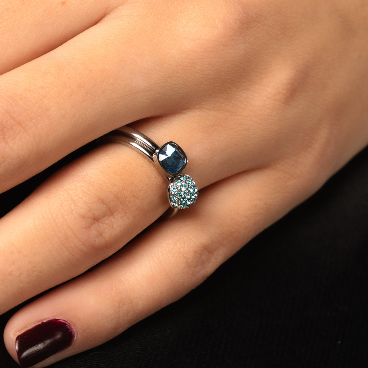 Silver ring set - sapphire blue and aqua zirconia
