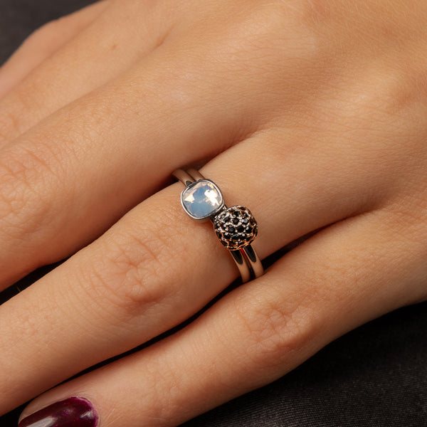 Set zilveren ringen - quartz en zwarte zirkonia stenen