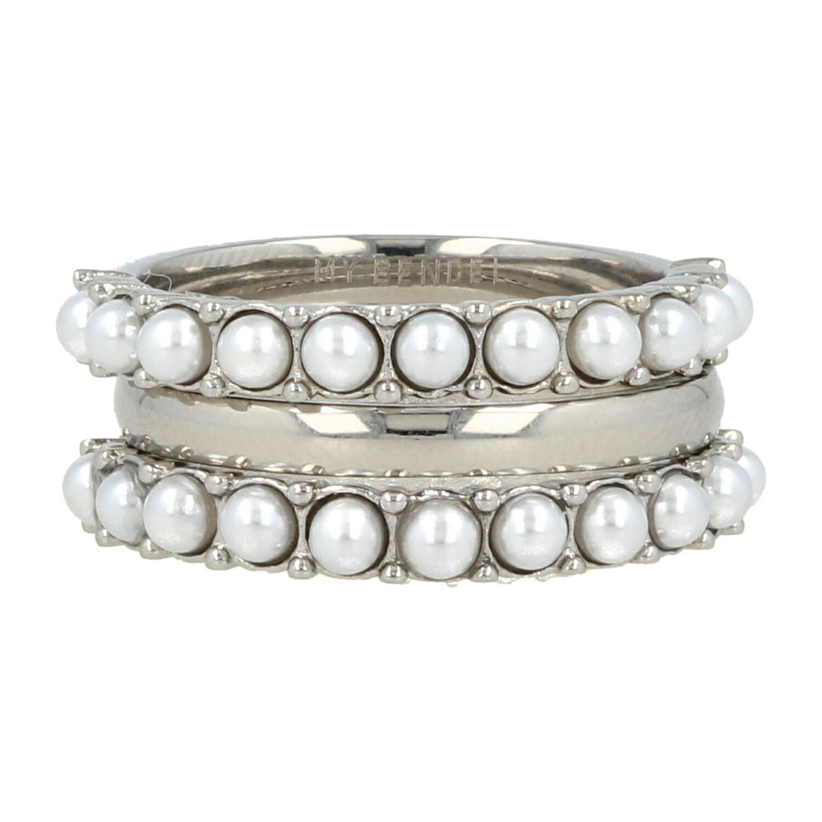 Silver ring set - white pearls - smooth stacking ring