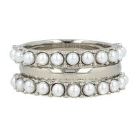 Silver ring set - white pearls - smooth stacking ring