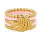 Ringenset: roze keramiek, gouden bolletjes, schelp. 5 ringen voor unieke stijl. Inclusief 1 jaar garantie.