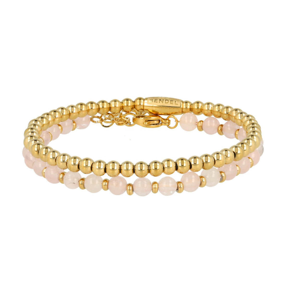 Gouden en Rose Quartz Armbanden Set - Edelstenen Sieraden