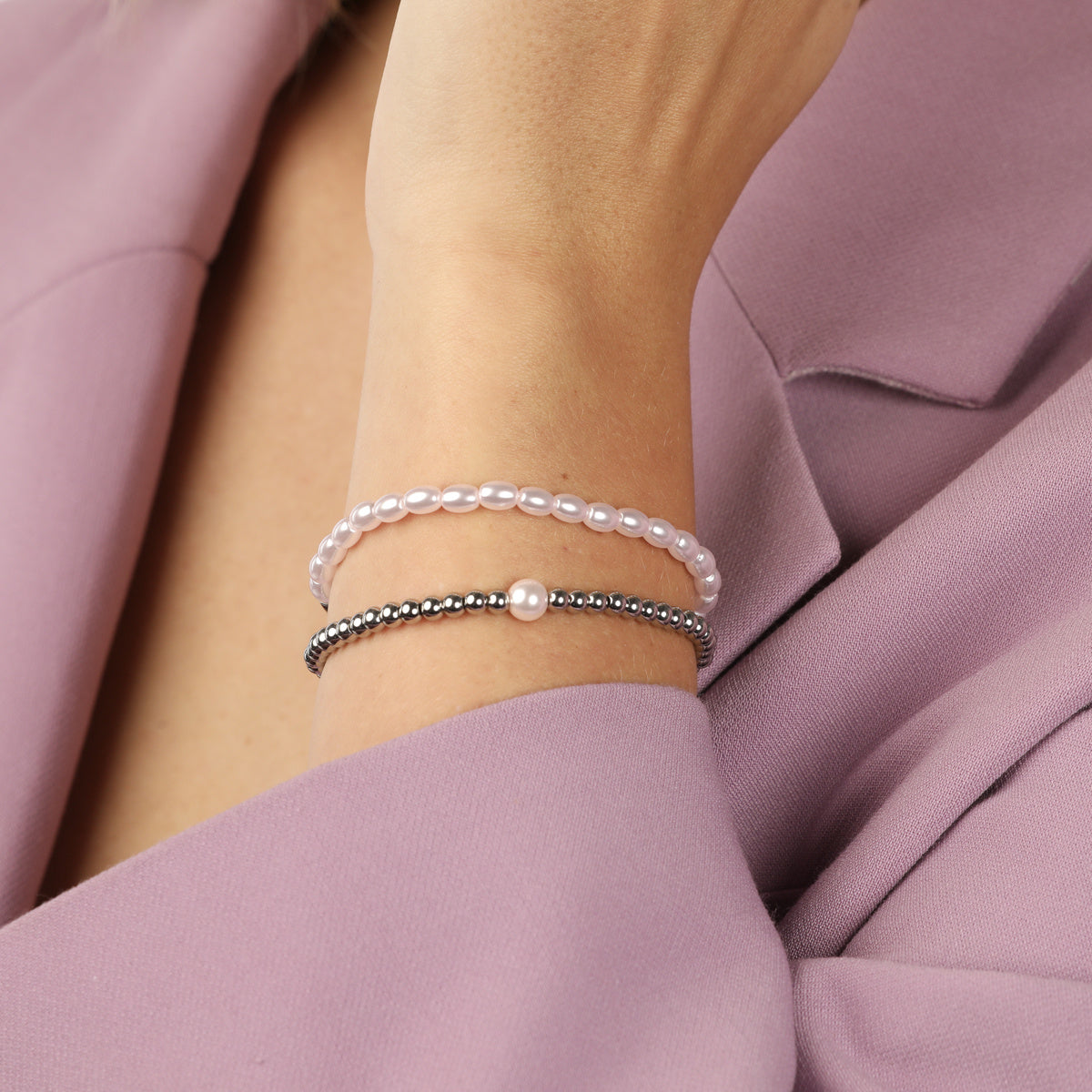 Silbernes Armband Rosa Perlen - Energie & Glück
