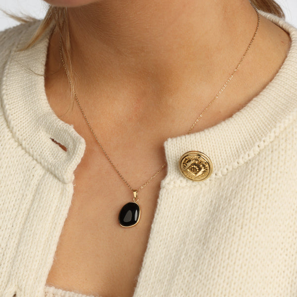 Gouden ketting met Onyx hanger - Unieke edelsteen combinatie