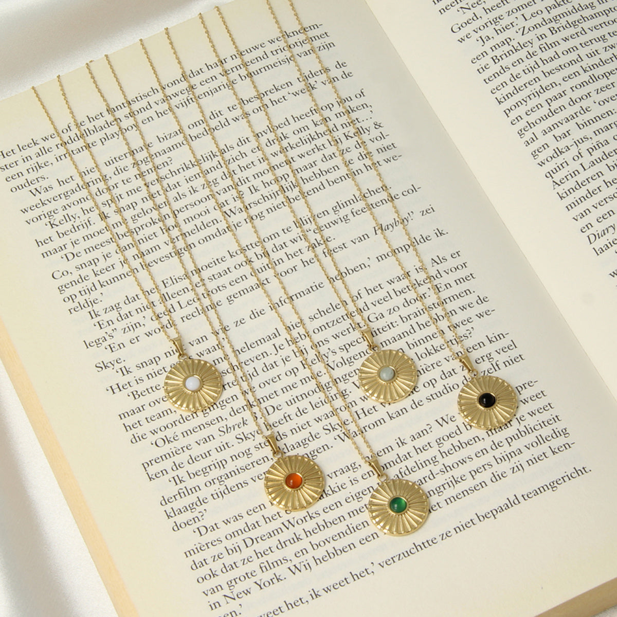 Golden Carnelian Sun Charms Necklace - Fine Link Chain