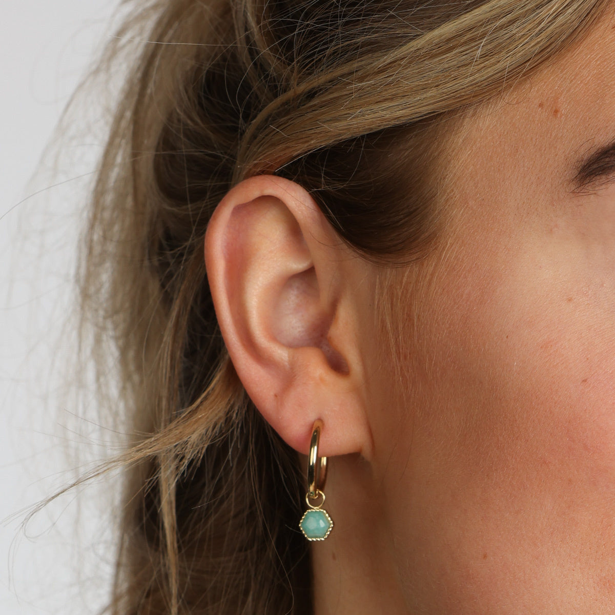 Hexagonal Golden Earrings with Amazonite Touch