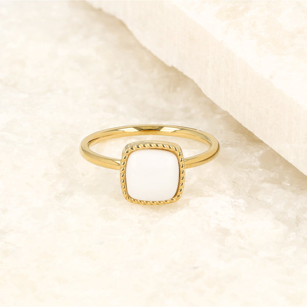 Gouden zegelring - White Aventurine edelsteen