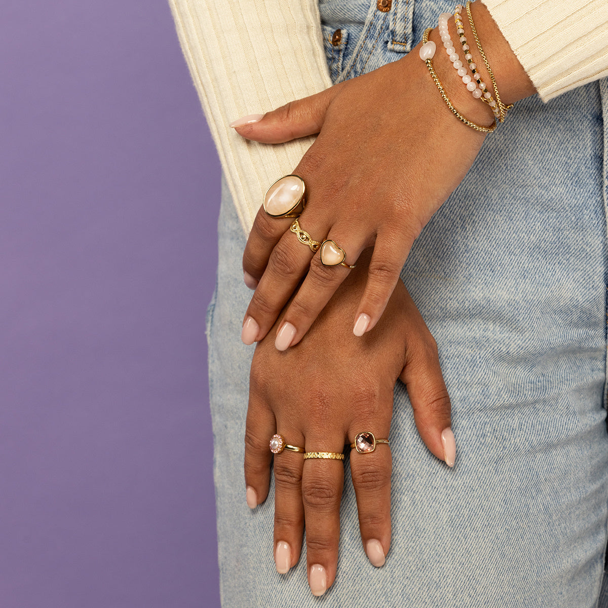 Gouden ring - roze facet kristal glassteen