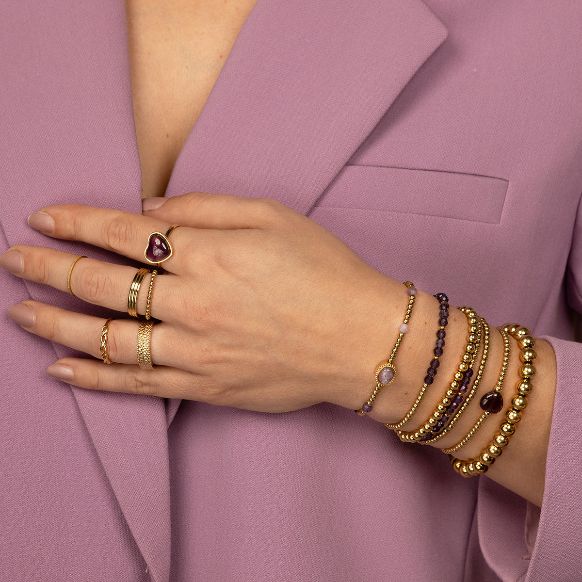 Golden heart ring - Amethyst gemstone - Calm & protection