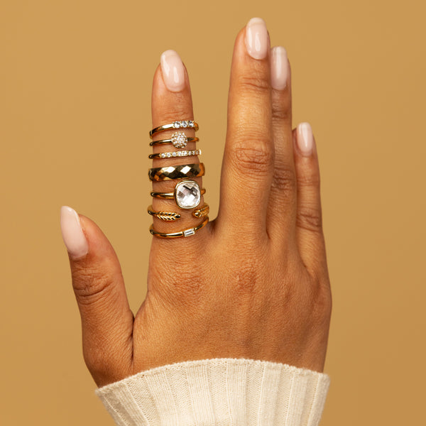 Gouden ring - Witte facet kristal glassteen
