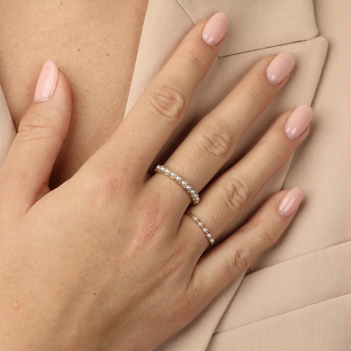 Golden stacking ring - small white pearls - timeless elegance