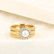 Gouden ringenset met witte parel en zirkonia stenen. Inclusief 2 gladde aanschuifringen. 1 jaar garantie.
